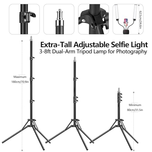 Selfie Light with 75'' Tripod Stand, Dimmable 3 Color LED Dual Arms Ring Light with Phone Holder & Carry Bag for Lash Tattoo Video Photography 45W 95CRI Tripod Floor Lamp