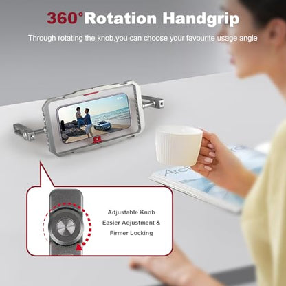 Magnetic Phone Cage with Handle,Smartphone Cage Kit with 360° Rotation Handgrip and Magnetic Sticker for Photography,Compatible with iPhone 17/16/15/14/13 Series and Andriod Phones (Silver+Red) - color: silver