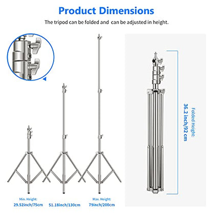 NEEWER 79"/2m Stainless Steel Light Stand, Spring Cushioned Heavy Duty Photography Tripod Stand with 1/4” to 3/8” Universal Screw Adapter for Strobe, LED Video Light, Ring Light, Monolight, Softbox - style: ST-200SS