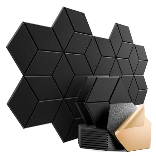 12 Pack Self-Adhesive Acoustic Panels 12" X 10" X 0.4" - Sound Proof Foam Panels for Walls with High Density, Y-Lined Design, Flame Resistant, Absorb Noise and Eliminate Echoes(Black) - color: Black, size: Y-Cut Hexagon 12 Pack