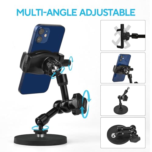 Magnetic Phone Holder for Gym, Heavy Duty 360° Adjustable Metal Arm | Super Strong N52 Magnet with Non-Slip Base for Power Rack, Universal Clip for all Smartphones, Home Workout Essentials