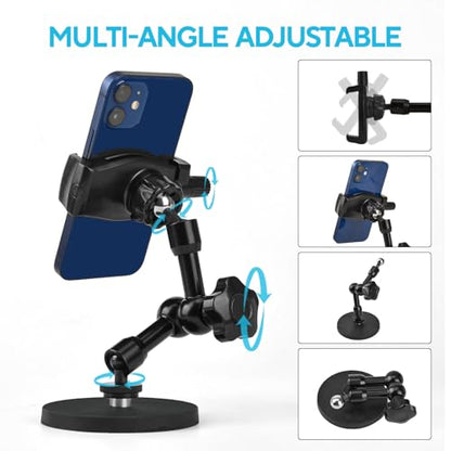 Magnetic Phone Holder for Gym, Heavy Duty 360° Adjustable Metal Arm | Super Strong N52 Magnet with Non-Slip Base for Power Rack, Universal Clip for all Smartphones, Home Workout Essentials