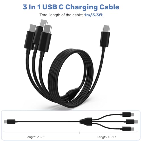 3-in-1 USB C to C Charging Charger Cable Cord Compatible with Rode Wireless Go 2/ II Microphone, DJI Mini 4 Pro/ 4K / 3 Pro/ 3, Mavic 3, Air 2S, Avata Drone and Remote Controller Batteries, 3.3FT