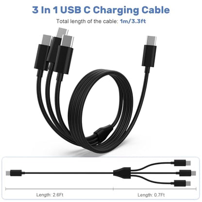 3-in-1 USB C to C Charging Charger Cable Cord Compatible with Rode Wireless Go 2/ II Microphone, DJI Mini 4 Pro/ 4K / 3 Pro/ 3, Mavic 3, Air 2S, Avata Drone and Remote Controller Batteries, 3.3FT