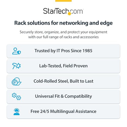 StarTech 12U Wall-Mount Patch Panel Rack, 13.75in, 125lb, TAA (WALLMNT12) | Low-profile shallow bracket, M6 screws and cage nuts, Ships assembled, Holes 16in apart, Solid steel - size: 12U