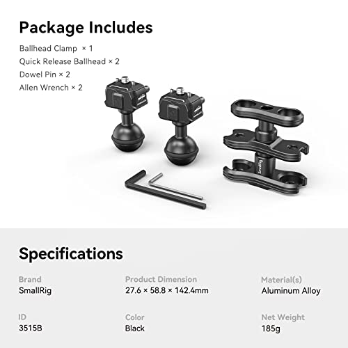 SmallRig Quick Release Ballhead Magic Arm 360° Rotation Articulating Magic Arm with 1/4" Screw, Drop-in HawkLock Camera Clamp for Field Monitor, Camera, Light, Max Load of 5kg, Aluminum Alloy - 3515C - style: Magic Arm