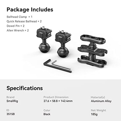 SmallRig Quick Release Ballhead Magic Arm 360° Rotation Articulating Magic Arm with 1/4" Screw, Drop-in HawkLock Camera Clamp for Field Monitor, Camera, Light, Max Load of 5kg, Aluminum Alloy - 3515C - style: Magic Arm