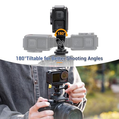 JJC 2-in-1 Tripod Mount & Hot Shoe Camera Mount Adapter for GoPro Go Pro Hero 13 12 11 10 9 8, DJI Osmo Action 5 4 3 & More Action Camera on 1/4"-20 Tripod or Canon Nikon Sony Fujifilm DSLR Camera - size: Tripod Mount & Shoe Mount (1-Pack)