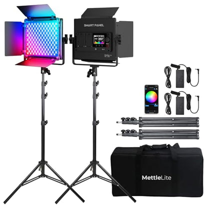 Mettlelite SPL210C Light Kit 2 Packs, RGB LED Video Light with APP Control, 360° Full Color RGB, 2800K-8000K, CRI/TLCI 97+, 10 Scenes, Photography Studio Light Kit with Light Stand for Photo and Video - size: SPL210C - 2 Lights Kit