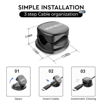 Never-Lose 1s Lock Spring Cable Solution – Rotatable Cable Clips, Strong Adhesive Cord Organizer & Wire Holder for Desk, Car & Nightstand, Secure Cable Management, 8 Pack (Black) - size: Pack of 8