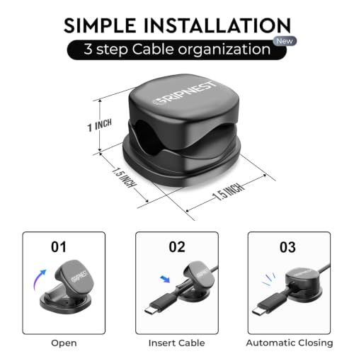 Never-Lose 1s Lock Spring Cable Solution – Rotatable Cable Clips, Strong Adhesive Cord Organizer & Wire Holder for Desk, Car, Wall & Nightstand, Tangle-Free Cable Management, 12 Pack (Black) - size: Pack of 12