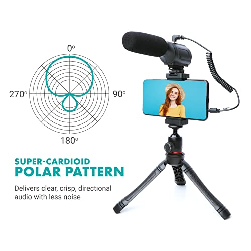 Movo uVlogger- Android/USB-C Compatible Vlogging Kit Smartphone Video Kit Accessories: Tripod, Mount, LED Light and Cellphone Shotgun Microphone for Video Recording for YouTube, Vlog