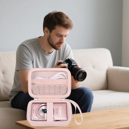 Elonbo Carrying Case for Canon PowerShot ELPH 360 HS A/ 360 HS/ 360/ IXY 650 Digital Camera, Canon PowerShot ELPH 330/190/160/115/130/110 Camera Hard Travel Bag, Mesh Pocket fits Battery Cable, Pink - color: Pink