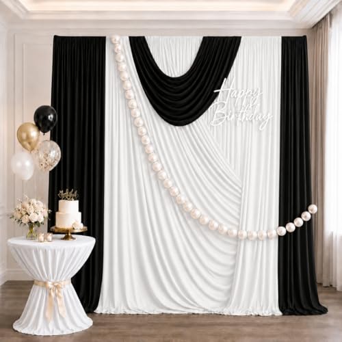 20ft x 12ft White Backdrop Curtains, Wrinkle Free Thick Fabric Polyester Curtains Backdrop Drapes Cover for Parties Wedding Birthday Photography Background, 4 Panels 5ft x 12ft - color: White, size: 20FT(W) x 12FT(H)