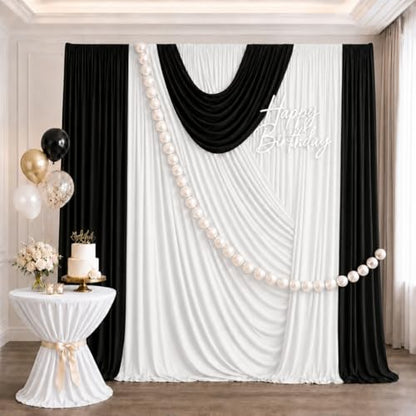 20ft x 12ft White Backdrop Curtains, Wrinkle Free Thick Fabric Polyester Curtains Backdrop Drapes Cover for Parties Wedding Birthday Photography Background, 4 Panels 5ft x 12ft - color: White, size: 20FT(W) x 12FT(H)