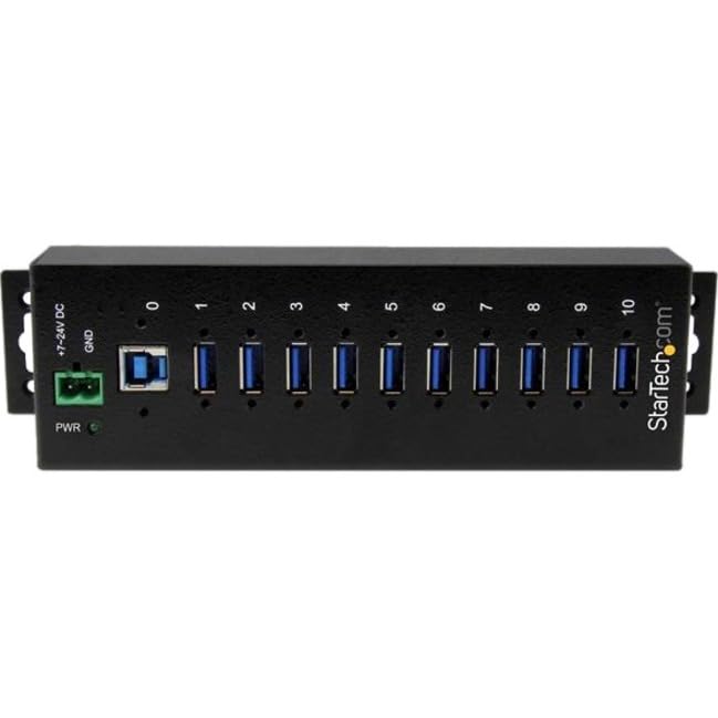 StarTech 10-Port Industrial USB 5Gbps Hub, Mountable, TAA (ST1030USBM) | Steel housing, ESD and surge protection, DIN/wall/desk mount, 7-24V terminal block power