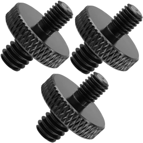 3-Piece 1/4" Male to M5 Male Aluminum Tripod Nut Connector, Black, for Cameras, Ball Heads, Monopods - style: 1/4" male to M5