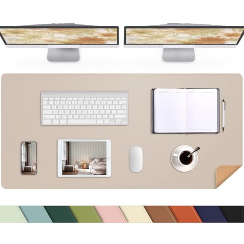 AFIING Cork Desk Mat 47" x 23.6", Dual-Sided Natural Cork & PU Leather Desk Pad, Non-Slip Waterproof Large Mouse Pad for Office, Home & Gaming, Beige - color: Beige, size: 47" x 23.6"