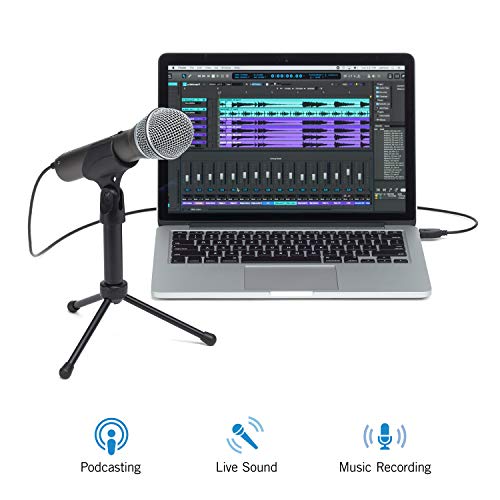 Samson Technologies Q2U USB/XLR Dynamic Microphone Recording and Podcasting Pack (Includes Mic Clip, Desktop Stand, Windscreen and Cables), silver (Renewed)