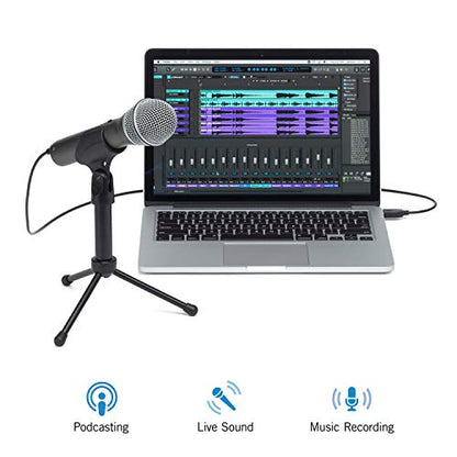 Samson Technologies Q2U USB/XLR Dynamic Microphone Recording and Podcasting Pack (Includes Mic Clip, Desktop Stand, Windscreen and Cables), silver (Renewed)