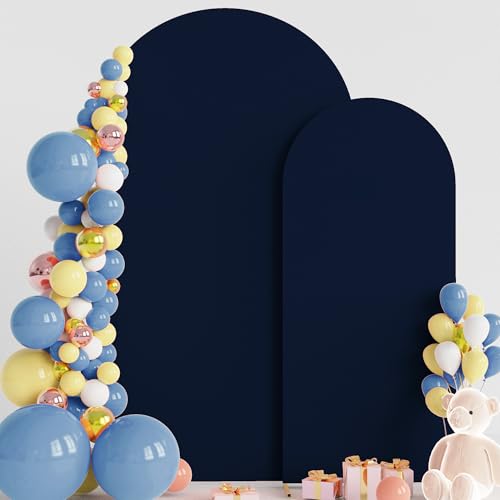 Wokceer Wedding Arch Backdrop Cover 7.2FT, 6FT Set of 2 Spandex Fitted Navy Blue Arch Covers for Round Top Chiara Arch Backdrop Stands Cover for Birthday Party Ceremony Decor - color: Navy Blue, size: 7.2FT,6FT