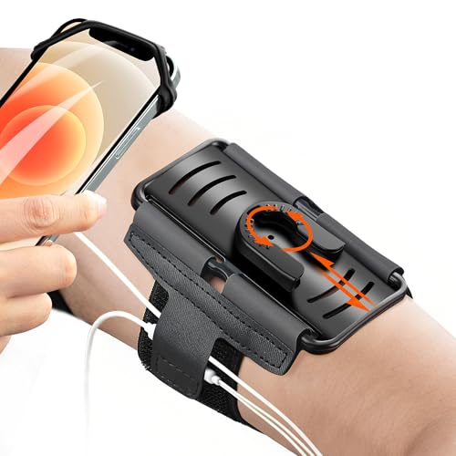 Cell Phone Running Armband - Detachable & 360° Rotatable Universal Cellphone Arm Band for iPhone 17 16 15 14 13 Pro Max Plus Samsung Galaxy Note S24 S23 for Workout Exercising Walking Jogging - color: Black Armband