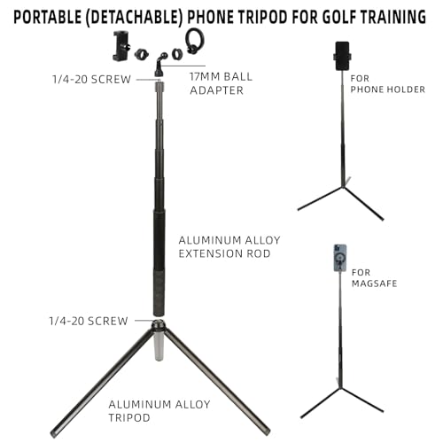 Ground Golf Monopod and Tripod Phone Holder Stand with Spike Stake, 46" Extendable Selfie Stick & Universal 1/4" Screw - Record Stable Hands-Free Golf Swing Videos for magsafe and All Smartphones - style: Monopod and Tripod