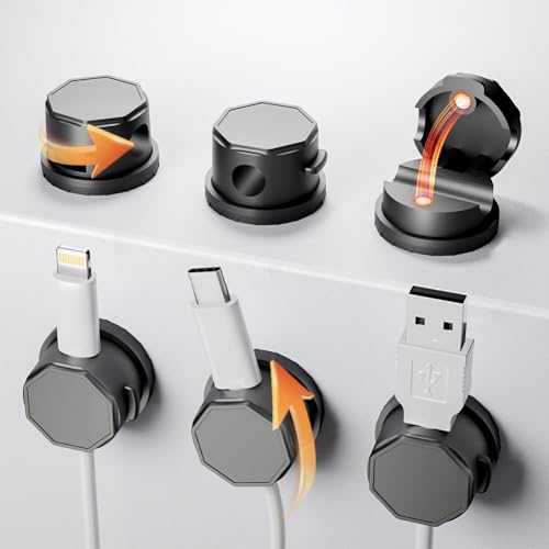 Cord Organizer Holder, 360° Rotatable Magnetic Cable Clips, Strong Adhesive Cable Management Desk Accessories, Adjustable Wire Organizer Hide Cords Neatly for Nightstand/Home/Kitchen/Office/Car