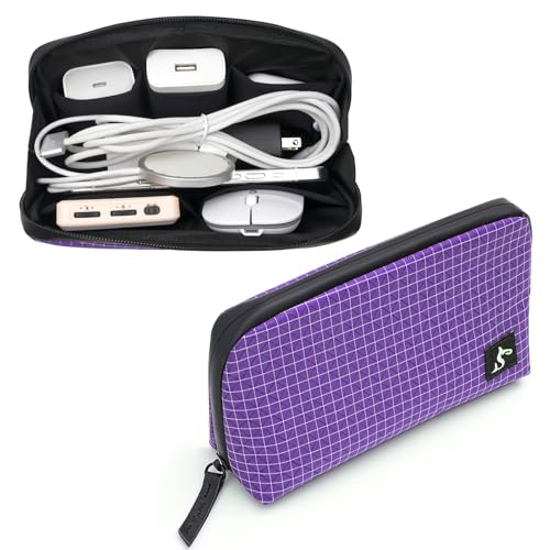SIMTOP Cord Organizer Travel Small Tech Bag Pouch Case for Cords, Charger, Hard Drive, Power Bank – Water-Resistant Electronics Organizer, Small Portable Gadget Case for Travel - color: Purple Plaid, size: Small