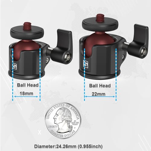 SIOTI Mini Ball Head Mount Adapter, Compatible with Monopod/Digital Card Camera/Microphone/Smart Phone/Action Camera/Flash/LCD (UM22) - color: Ultra-Mini Ball Head, size: 22mm