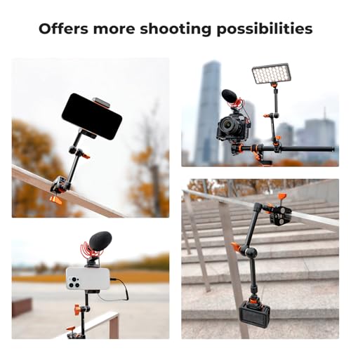 K&F CONCEPT 11" Magic Arm Clamp with ARRI 1/4" & 3/8" Thread Screw 360° Ball Heads Articulating Arm Camera Adapter for DSLR, Monitor, LED Light, Microphone, Camera Cage, Action Camera - size: 11 Inch with Adapter