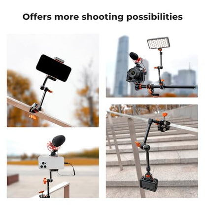 K&F CONCEPT 11" Magic Arm Clamp with ARRI 1/4" & 3/8" Thread Screw 360° Ball Heads Articulating Arm Camera Adapter for DSLR, Monitor, LED Light, Microphone, Camera Cage, Action Camera - size: 11 Inch with Adapter