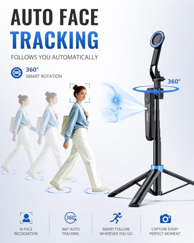 UBeesize 72” Auto Face Tracking Tripod for iPhone, MagSafe Selfie Stick with Remote, 360° Magnetic Phone Stand with Gesture Control for TikTok, Live Stream & Vlogging - size: 72-in