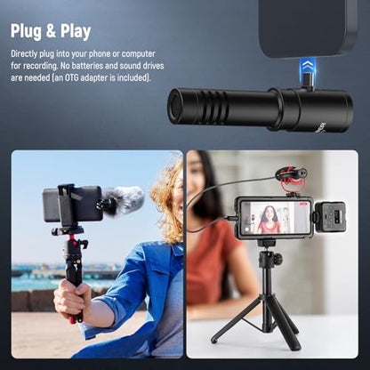 NEEWER KM17 USB C Microphone Noise Cancelling Plug & Play High Sensitivity Cardioid Vlog Interview Mic with Shock Mount Compatible with iPhone 16 Pro Max Android DJI Pocket 3 Insta360 - style: KM17