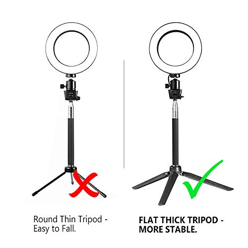 LED Ring Light with Stretchable Tripod Stand Selfie Stick, 6-inch Dimmable Floor/Table Annular Lamp for Selfie, Makeup, Live Stream, YouTube, Vlog, Camera/Phone Video Shooting USB Plug - color: Black-6''