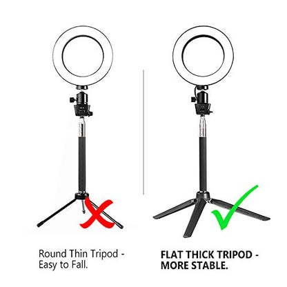 LED Ring Light with Stretchable Tripod Stand Selfie Stick, 6-inch Dimmable Floor/Table Annular Lamp for Selfie, Makeup, Live Stream, YouTube, Vlog, Camera/Phone Video Shooting USB Plug - color: Black-6''