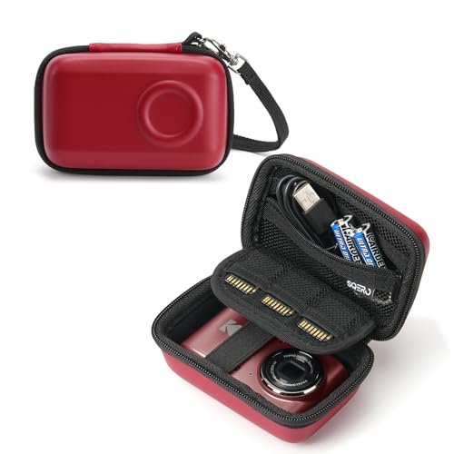 SQERO Digital Camera Case for KODAK PIXPRO FZ45 FZ55 & CAMKORY 1080P - Compact Travel Bag with 3 SD Card Slots, Small Lightweight Pouch, Cute Gifts for Adults Kids - color: red