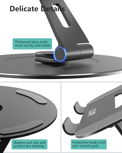 LOXP Ultra-Stable Laptop Stand for Desk with Larger Base, Desktop Organizer, Military-Grade Aluminum Anti-Loosening Structure - Height Adjustable Lectern Stand Suitable for 10-17.3 inch - color: Glossy Black