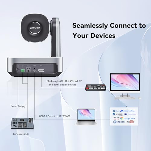 Tenveo VLoop PTZ Camera with 20X Optical Zoom Wide View Angle USB3.0/HDMI Works with Zoom Skype Teams FHD 1080P for Video Conference Red Dot Design Winner (VL20H) - color: Platinum Silver