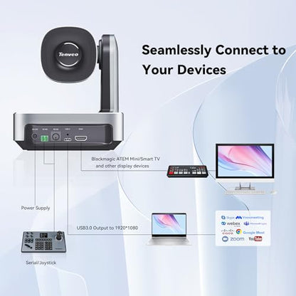 Tenveo VLoop PTZ Camera with 20X Optical Zoom Wide View Angle USB3.0/HDMI Works with Zoom Skype Teams FHD 1080P for Video Conference Red Dot Design Winner (VL20H) - color: Platinum Silver