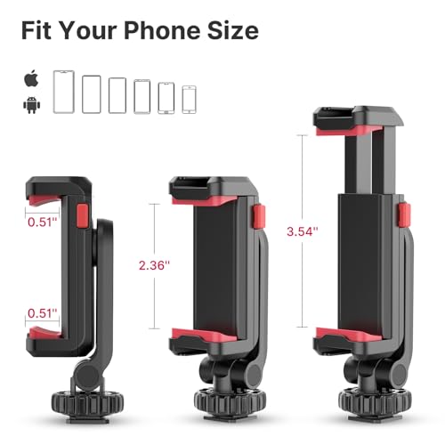 ULANZI Phone Tripod Mount ST-06S, Universal Smartphone Mount Adapter with 2 Cold Shoe, 360° Rotates Adjustable Cell Phone Clip Clamp Holder, Compatible with iPhone17/16/15, Samsung Galaxy Smartphones - color: Black