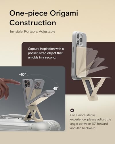 MOFT Phone Stand, Magnetic Phone Tripod Stand Stain-Resistant MOVAS Leather & Angle Adjustment & Strong Magnets Tripod for iPhone 17/16/15/14/13/12 (Included Metal Ring)-Cement - color: Cement, size: Without Card Slot
