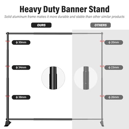 10 x 8 Backdrop Banner Stand with Extra Thick Tubing for Wedding Parties, Heavy Duty Adjustable Step and Repeat Stand for Photography, Portable Trade Show Banner Frame with Carring Bag