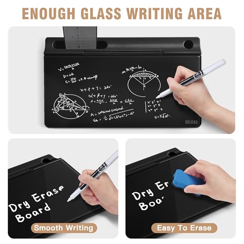SELEAD Desktop Glass Whiteboard with Storage, Small Dry Erase White Board Computer Pad Keyboard Stand for Home, School, Office Desk Accessories - Black - color: Black