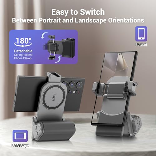 KIWIFOTOS Travel Phone Camera Grip Smartphones Camera Handle | for iPhone 17 16 Pro Max Galaxy S25 S24 Selfie Vlog Video Shooting, with Cold Shoe Mount, without Tripod, Bluetooth remote - color: Clip on Phone Camera Grip Gray