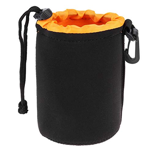 M Size (Medium) Camera Lens Pouch, Thick Protective Neoprene Bag Storage Cover Case with Drawstring Design, Soft Plush Interior, Compatible for Canon, for Nikon, for Sony DSLR Lenses - size: M: 9cm x 14cm (D x H)