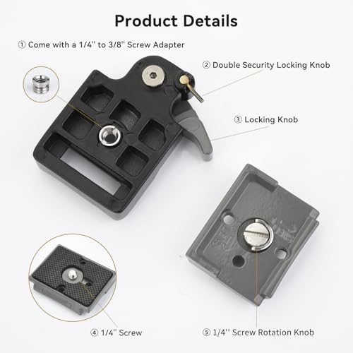 UTEBIT 323 RC2 Quick Release Plate, with 1/4" and 3/8" Camera Screw, Grey | Aluminum Alloy Rapid Adapter Tripod Mount Plate Fit Only for Manfrotto Tripod