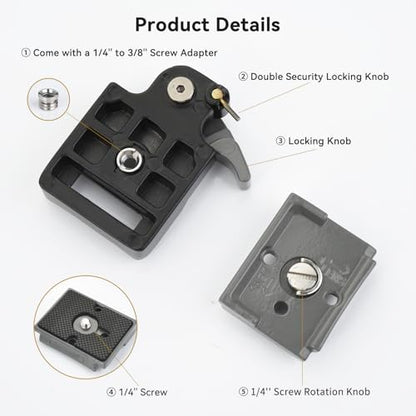 UTEBIT 323 RC2 Quick Release Plate, with 1/4" and 3/8" Camera Screw, Grey | Aluminum Alloy Rapid Adapter Tripod Mount Plate Fit Only for Manfrotto Tripod