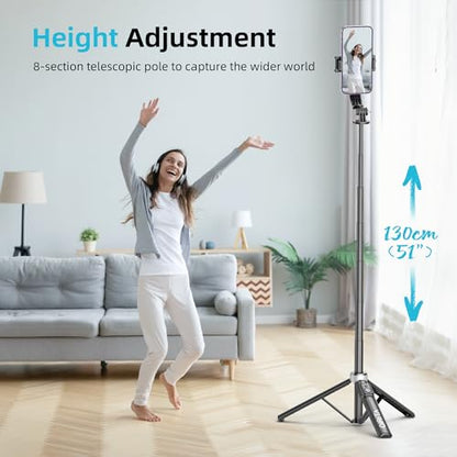 51" Selfie Stick Tripod, Extendable Cell Phone Stand with Remote, Aluminum Alloy Smartphone Travel Tripod Phone Stand for iPhone 15/14/13/12 Pro Max, Samsung, Huawei, GoPro - color: Black, size: 51in-Aluminum Pole