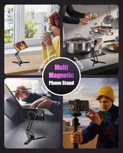 CAMBOFOTO Magnetic Phone Tripod Stand for iPhone, Aluminum Strong Magnetic Pocket Cell Phone Stand, Arca-Swiss Compatible with iPhone 17 16 15 14 13 12 Series/Android (Black) - color: Black